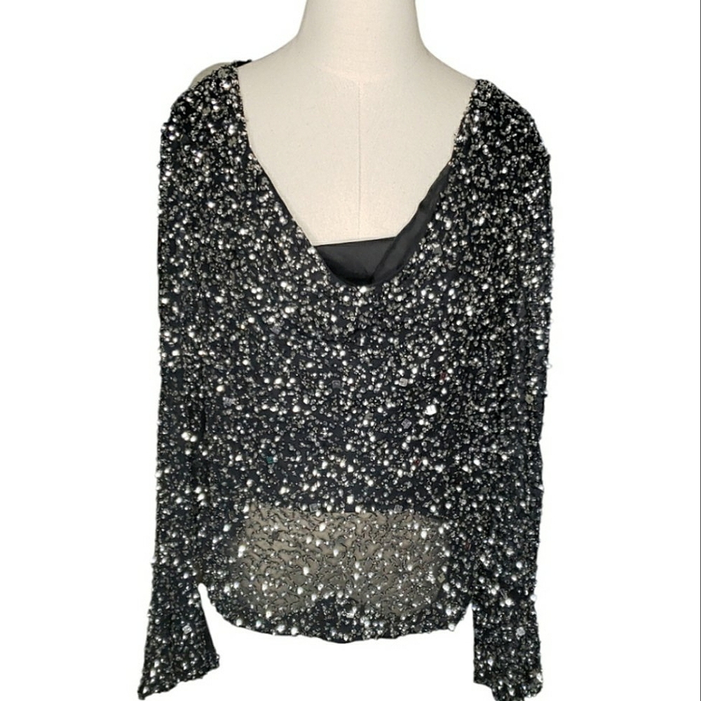 Silk Vtg Designer Sequins Flawed Fairy Romantic Grunge Whimsigoth Holiday NYE L